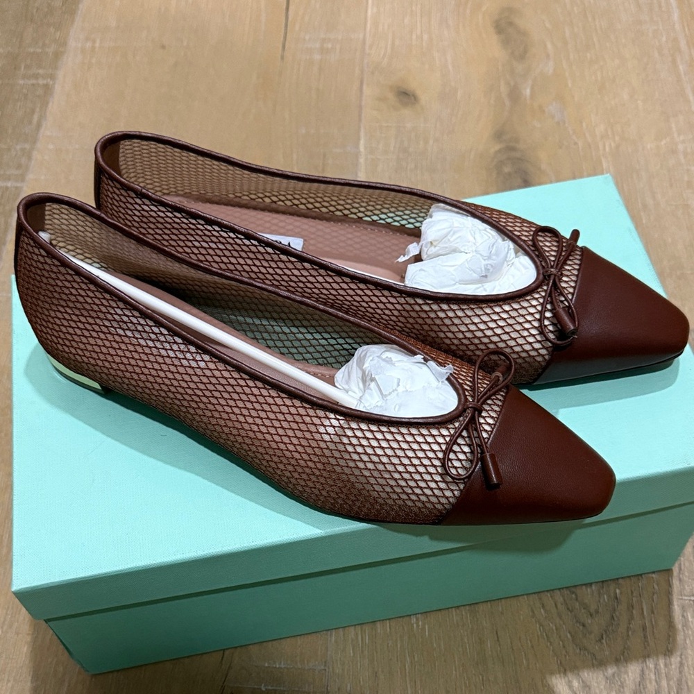 Aquazzura Brown Mesh Flats with Bow Detail